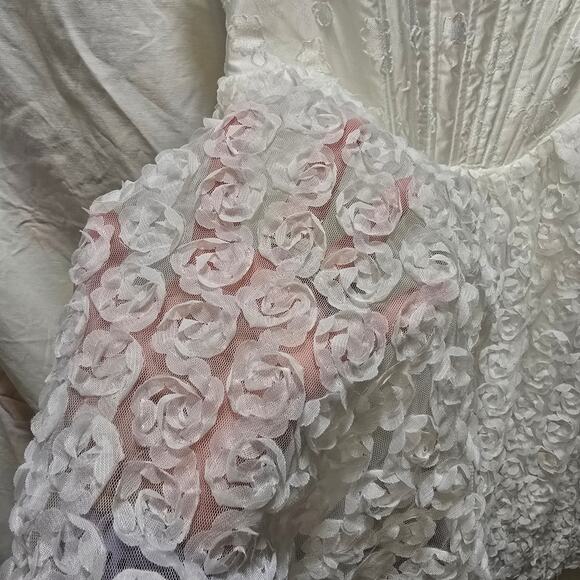 Storia White Corset 3D Floral Ribbon Sleeveless Mini Dress Large Satin Coquette - Picture 5 of 12